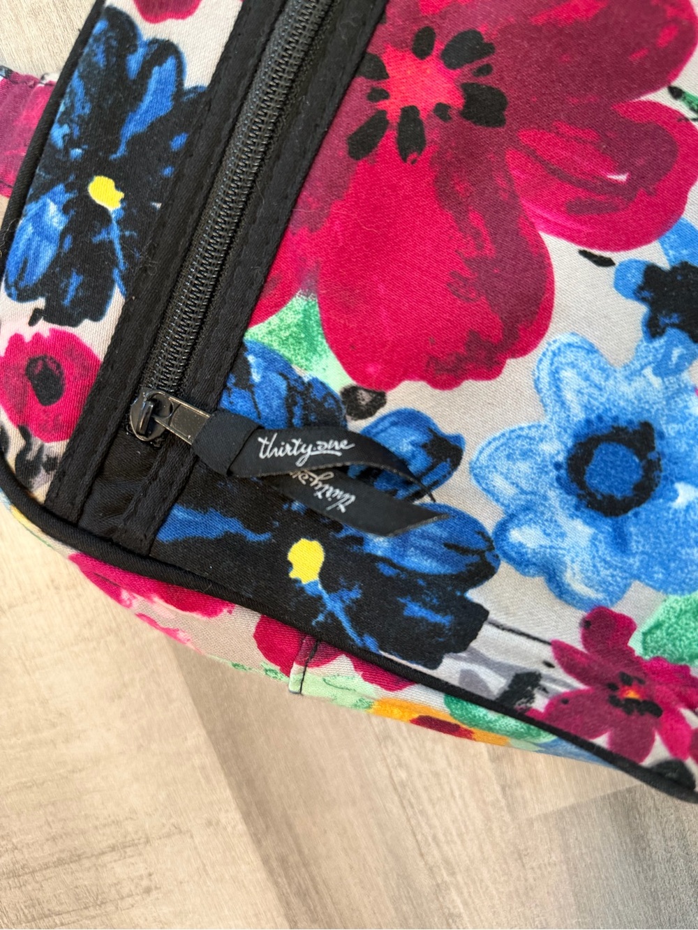 Thirty-One Floral Makeup Bag & Matching Wallet Wristlet Set Gray Pink Blue - Picture 5 of 12